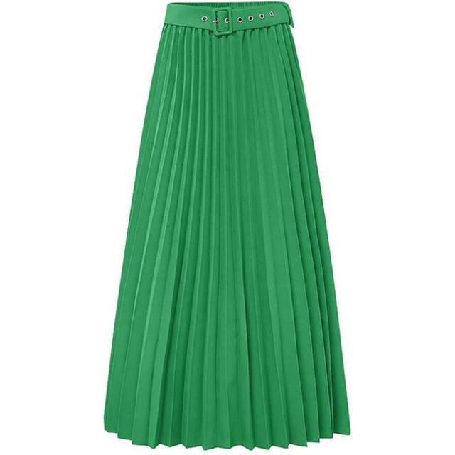 (S, green) ZANZEA Women Casual Elastic Waist Loose Long Pleated Skirts