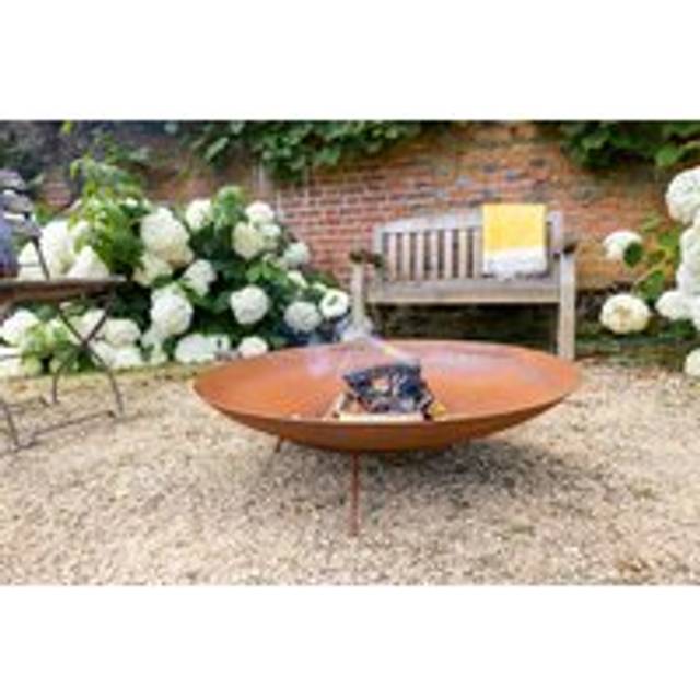 Corten Steel Fire Pit & Water Bowl Round 80cm Round - Red - One Size