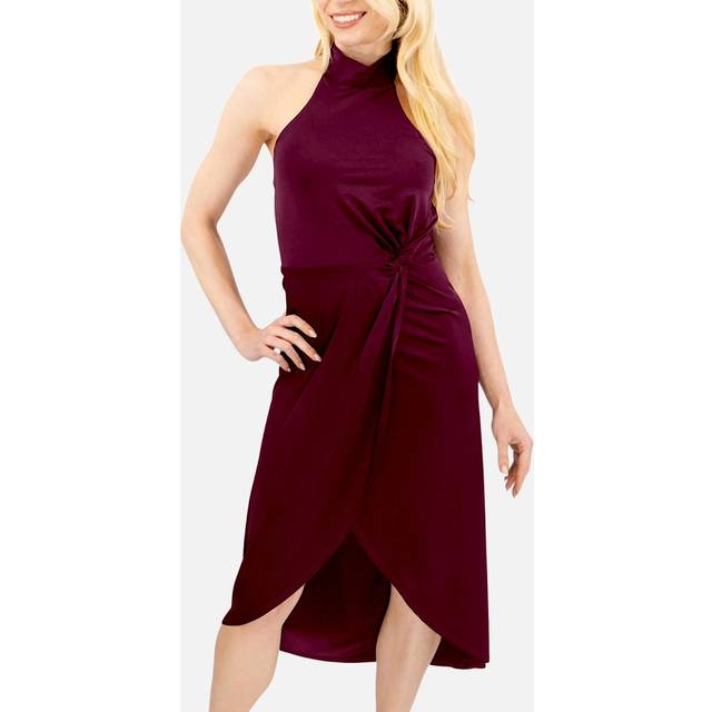 (WINE, TED 3) TED BAKER Womens Halter neck Midi Dress Evening Cocktail Elegant Party Ball Gown