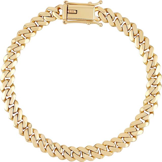 Jewelco London Men's Solid 9ct Yellow Gold Domed Cuban Curb 7mm Chain Link Bracelet, 8.5 inch 21cm - JBB453-8.5