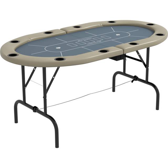 SPORTNOW 10 Player Folding Poker Table with Cup Holders - Steel Base - Brown | TJ Hughes