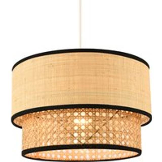 Modern double tier real natural rattan pendant shade with black trims by happ...