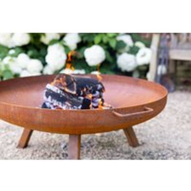 Corten Steel Fire Bowl With Square Legs 82cm Round - Red - One Size
