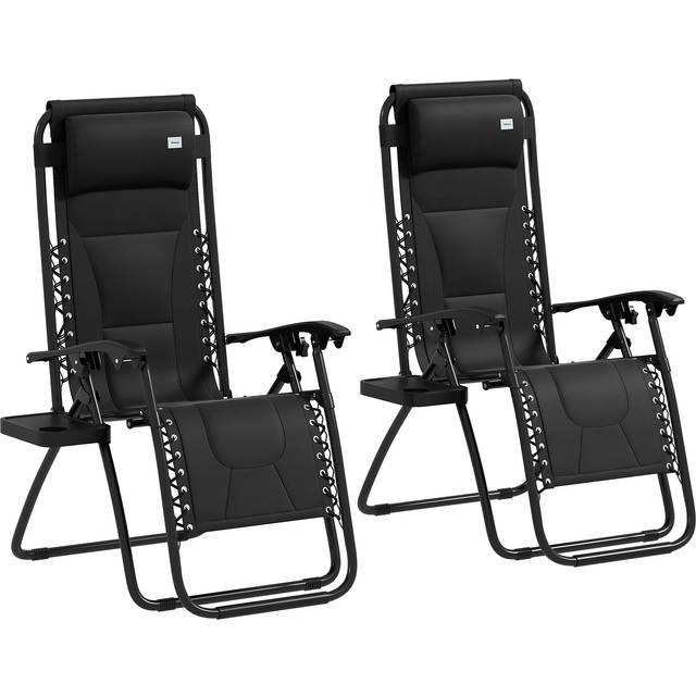 Outsunny 2 Pcs Zero Gravity Lounger Folding Recliner Chair W/ Cup Holder - Green | TJ Hughes