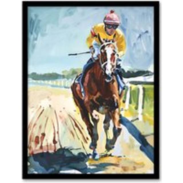 Horse Racing Jockey Artistic Painting Framed Wall Art - Multi - W12 inch x H16 inch