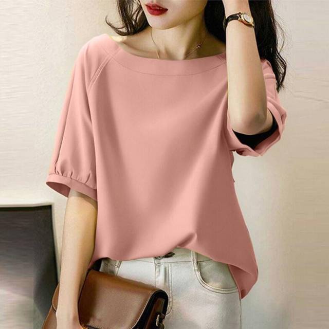 (3XL, pink) ZANZEA Women Summer Boat Neck Half Sleeve Blouses