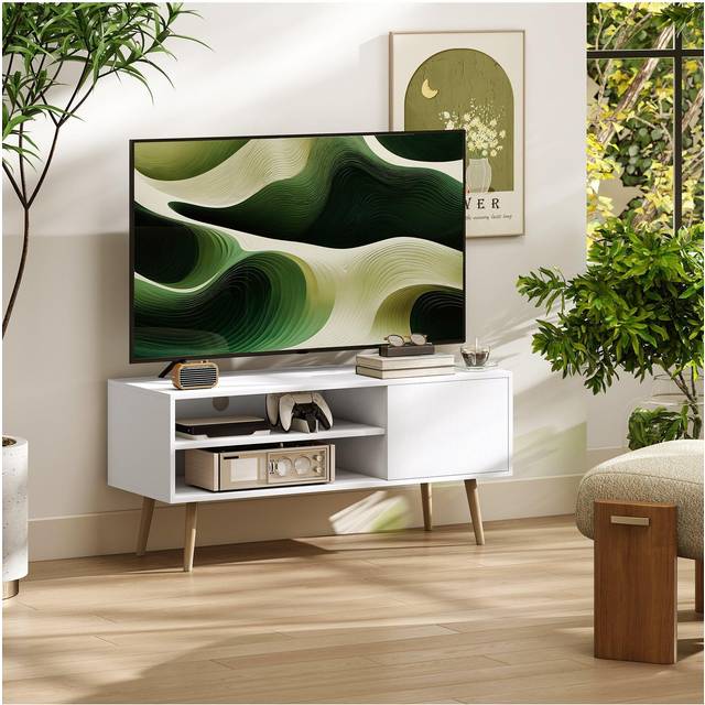 HOMCOM TV Unit Cabinet for TVs up to 55Inches with Cupboard Shelves, White, White