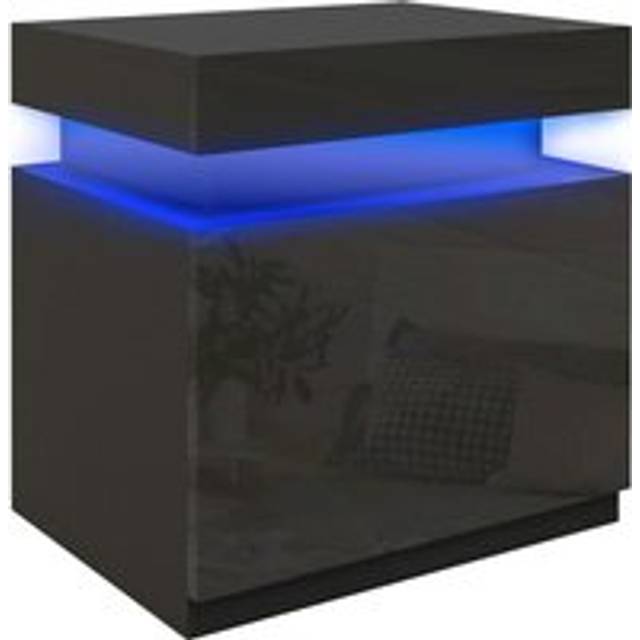 HOMCOM High Gloss Bedside Table with LED Light and 2 Drawers Black