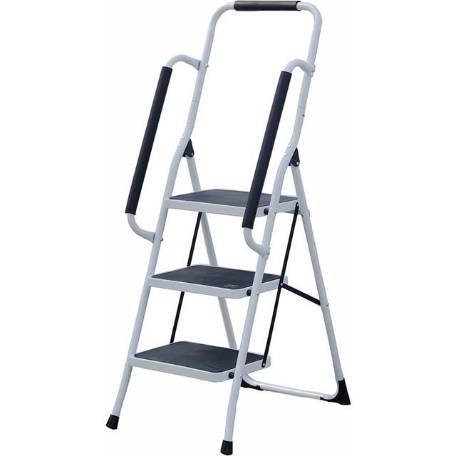 Gr8 Home 3 Step Ladder Folding Stool Non Slip Tread Steel Foldable Home Diy With Handrail, White
