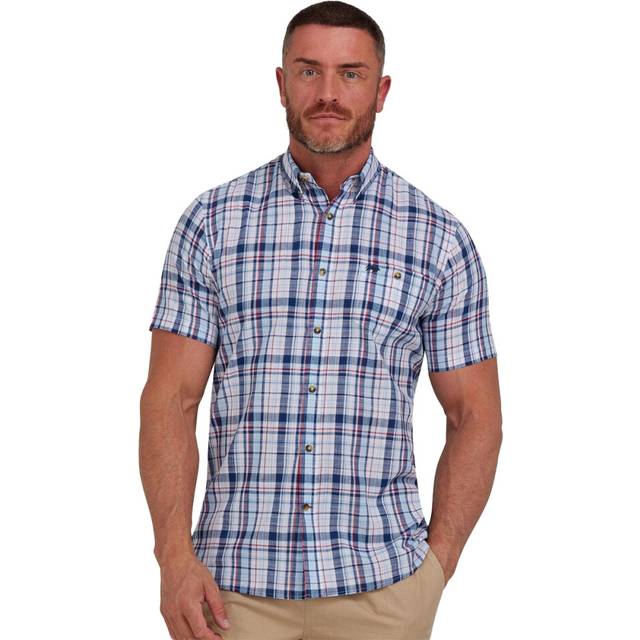 Raging bull mens large check linen-look short-sleeved shirt rb321
