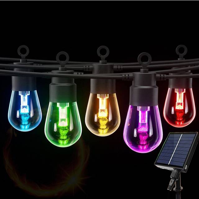 6M LED Outdoor Smart Garden Solar String Lights Festoon Lights with 15 Bulbs RGB Remote Control/APP Control - Multi - One Size