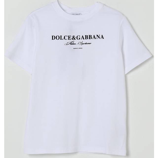 Dolce & Gabbana Boys White Cotton T-Shirt With Contrasting Black Logo - 10 year