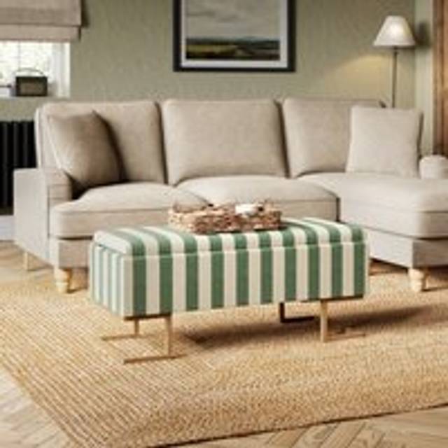Holland Tray Table Ottoman, Woven Stripe Olive