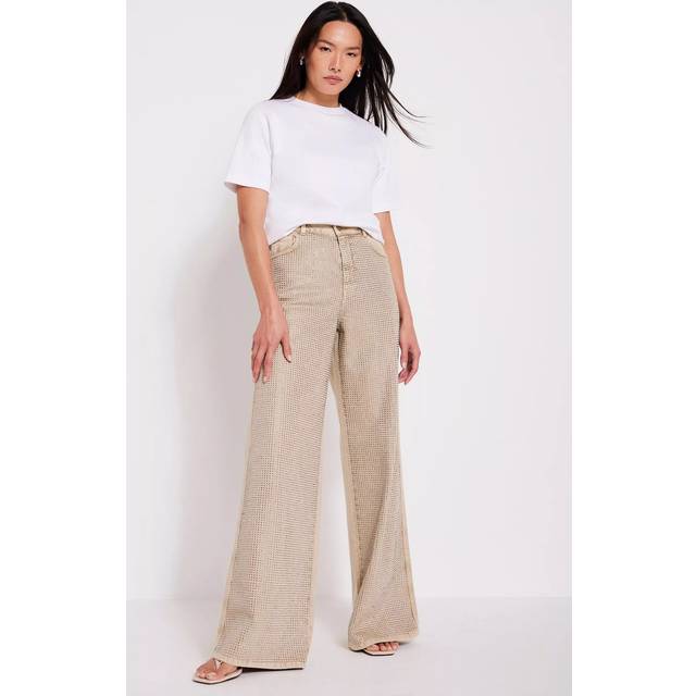 Mint Velvet Diamante Wide Leg Jeans, Natural
