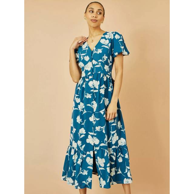 Yumi Floral Shirt Midi Dress, Teal