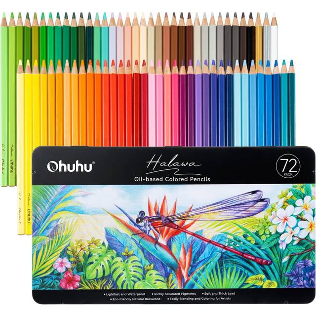 Ohuhu Colouring Pencils, 72 Blendable High Pigmentation Soft and Thick Core 4mm Oil-based Lead Coloured Pencils for Professionals Artists Adults