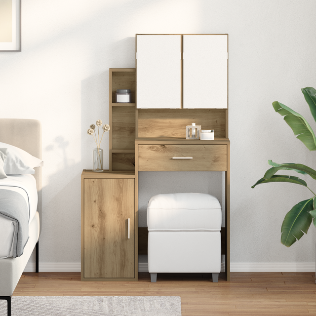 Sminkbord med spegel och LED-lampor artisan ek konstruerat trä