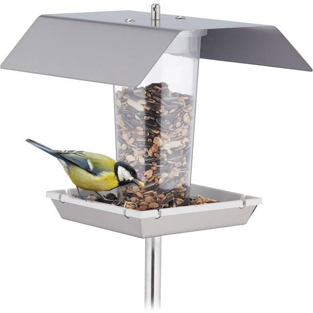 Relaxdays - Bird Feeder, Garden & Balcony, Hanging or Mountable in Ground, Stainless Steel, Silver