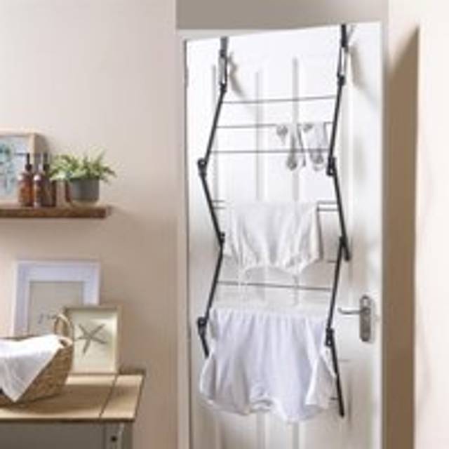 Over Door Clothes Airer Utility Caravan Towel Clothes Drying Rack Hanger Compact - Black - One Size