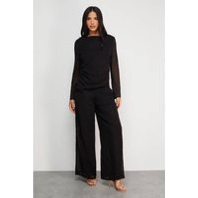 Womens Chiffon Mid Rise Palazzo Leg Trouser - black - Black - 12