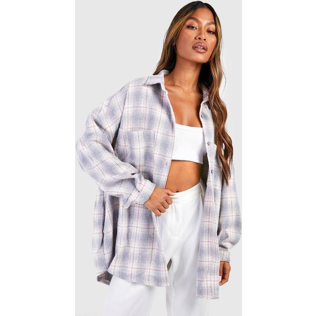 Womens Oversized Checked Shirt - Grey - 8