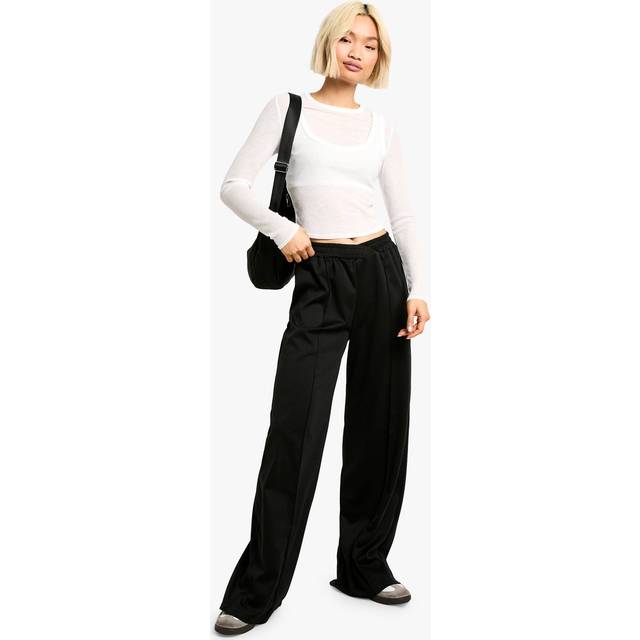 Womens Ponte Wrap Cross Over Wide Leg Trouser - Black - 8, Black