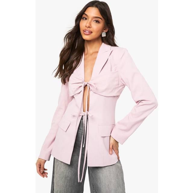 Womens Tie Front Detail Fitted Blazer - Pink - 12, Pink