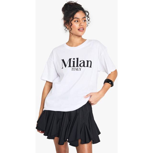 Womens Milan Italy Oversized Printed T-Shirt - White - L, White