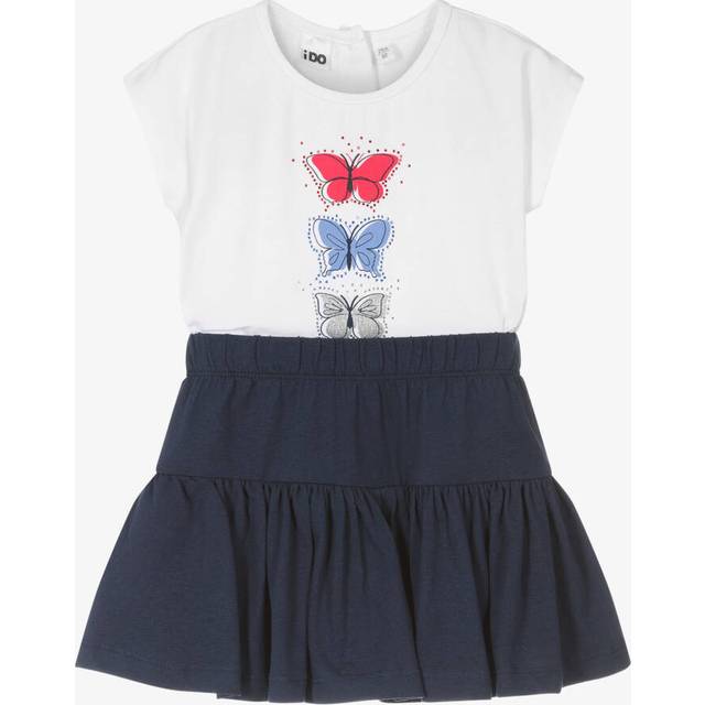 Ido Baby Girls White & Navy Blue Cotton Skort Set - Blue/White - 18 month