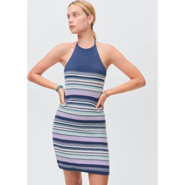 Halter-neck crochet dress navy - Teenage girl - M - MANGO TEEN - Navy