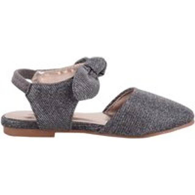 Childrens Kids Easy SlipOn Elasticated Party Glitter Bow Smart Sandals - Silver - 1