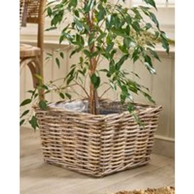 Traditional Large Wicker Square Lined Planter Basket - Grey