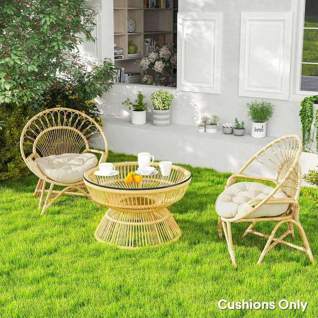 Alfresco Outdoor Seat Cushions Set of 2, Tufted Round Chair Pads, Yellow, none