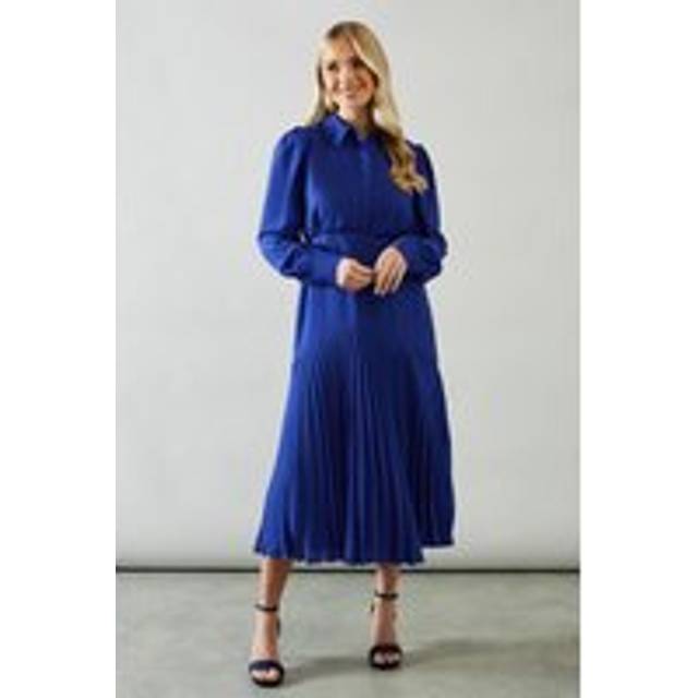Wallis womens shirt dress cobalt pleated midi long sleeve casual petite