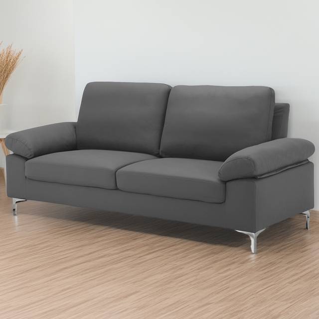 Kosy Koala - Modern Three Seater Sofa Grey Fabric with Chrome Feet - Comfortable Couch with Cushion for Living Room, Bedroom or Office
