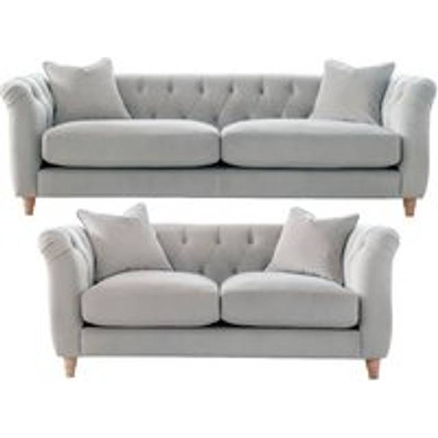 Elsie Plush Velvet Fabric Chesterfield Sofa suite Chalk - Light Grey - One Size