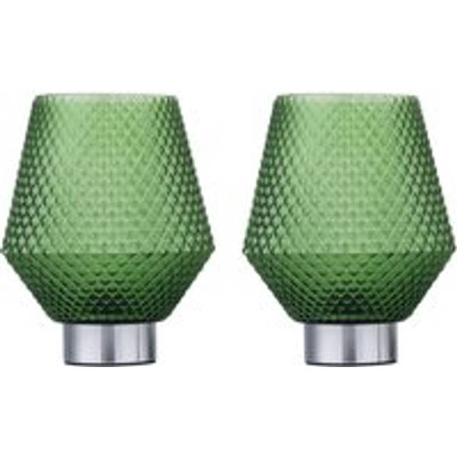 Set of 2 modern battery operated table lamp bedside light chrome & green glass