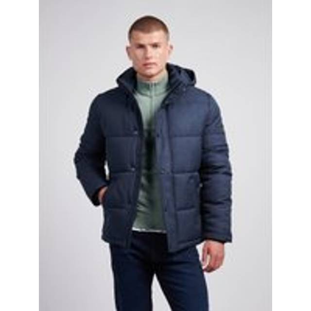 Textured Winter Puffer Jacket - Dark Navy - L