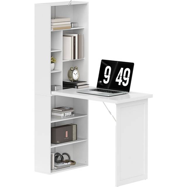 HOMCOM Convertible Desk with Whiteboard Multi-function Workstation, White, White