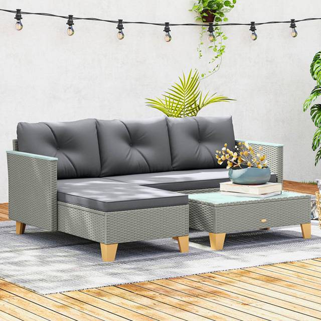 Outsunny L Shaped Garden Conversation Chaise Lounge Furniture - Charcoal grey | TJ Hughes