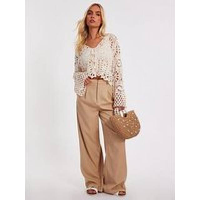 QUIZ Stone Crochet Tie Front Cardigan - m/l