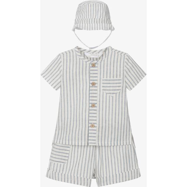 Mayoral Newborn Baby Boys Blue Striped Cotton & Linen Shorts Set - 12 month