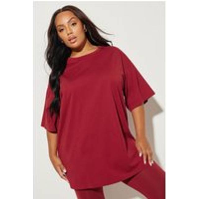 Yours Curve Berry Red Relaxed Longline Tshirt, Women's Curve & Plus Size, Yours - 26-28