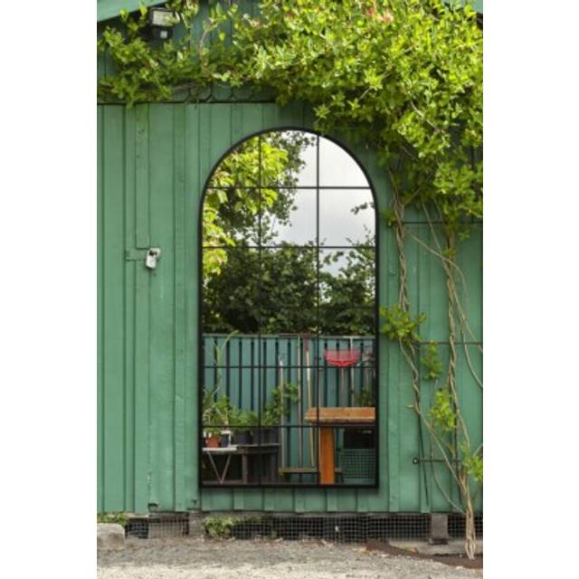 The fenarc large black framed arched window garden mirror - 71" x 35" 180 x 90cm