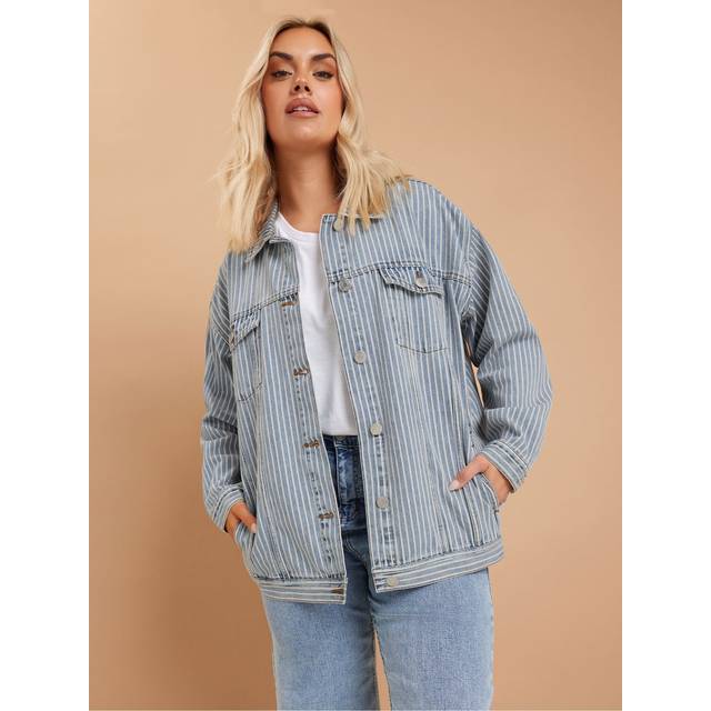 Yours Curve Blue Pinstripe Oversized Denim Jacket, Women's Curve & Plus Size, Yours - 14