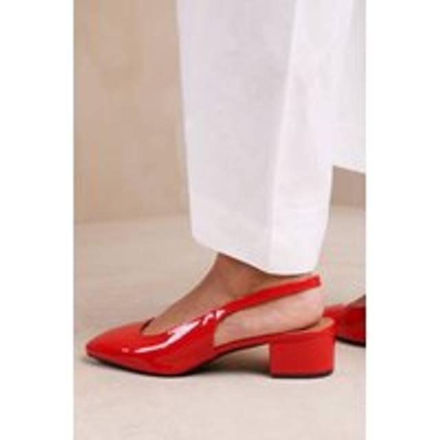 Womens 'Angelina' Square Toe Slingback Low Block Heel - Red - 5