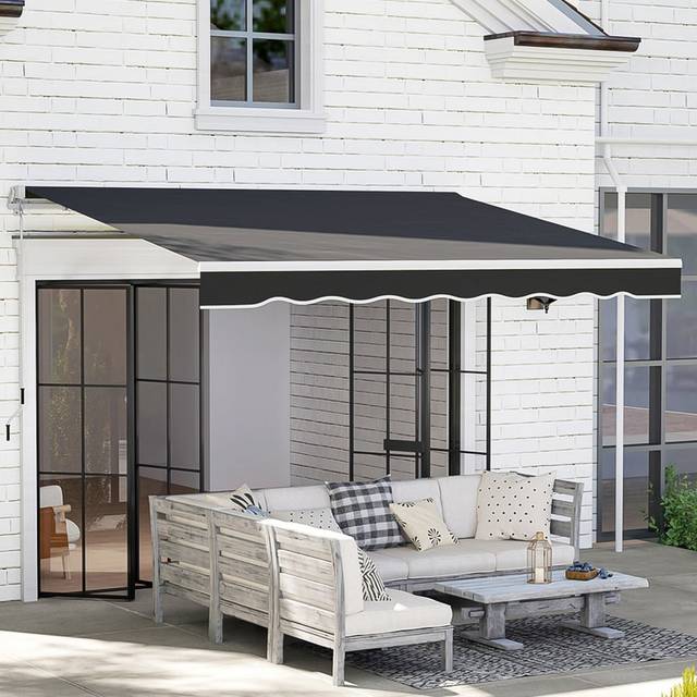 Outsunny Garden Sun Shade Canopy Retractable Awning - 2.5 x 2m - Black | TJ Hughes
