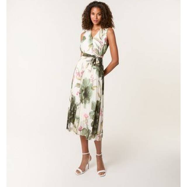 Blue Vanilla Khaki Wrap Front Pleated Dress