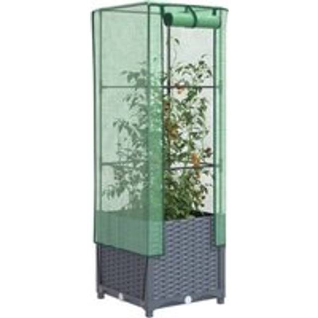 Raised Bed with Greenhouse Cover Rattan Look 40x40x139 cm - Black - One Size