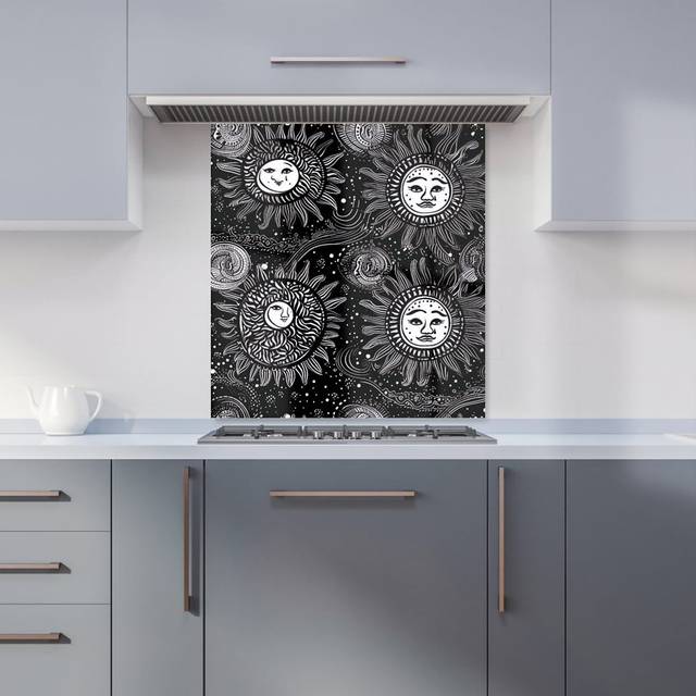 Warren Reed - Designer Moon And Sun White Black Kitchen Splashback W700Mm X H750Mm, Multi